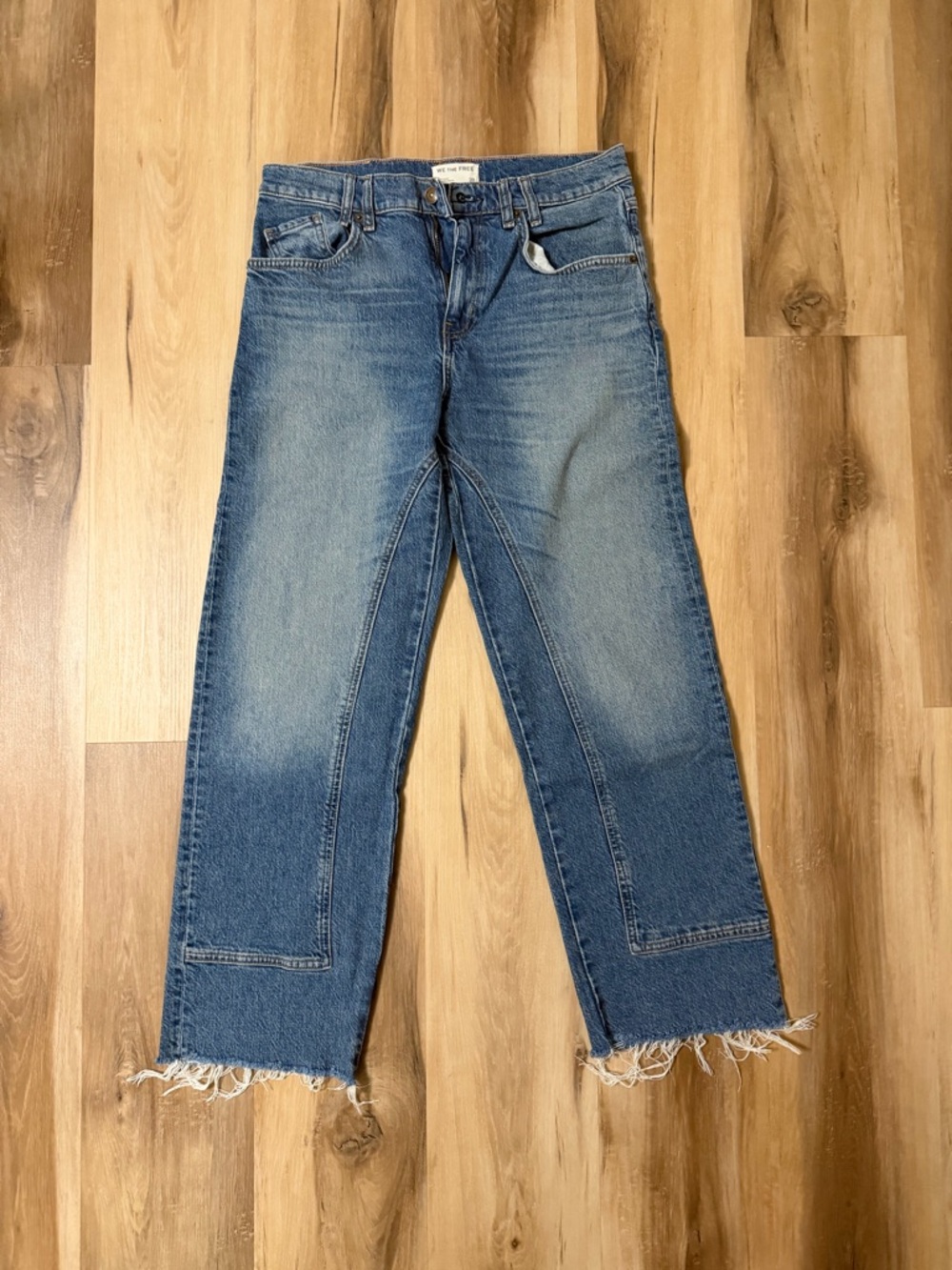 Free People We The Free Panel Straight Leg Jeans Size 28 Raw Hem Light Wash